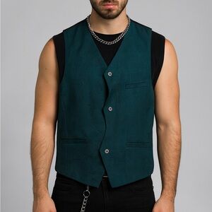Vintage Men’s Ponti Collection by Phita Teal Green Jacquard Print Vest Sz Large